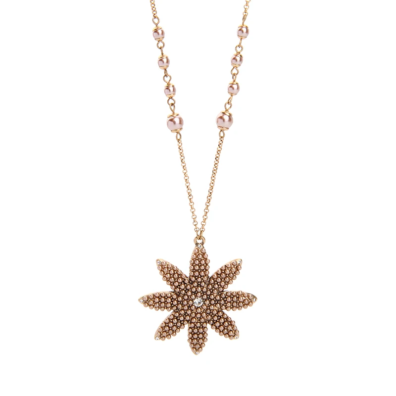 

kpop Simulated Pearls Chain Acrylic Beads Flowers Necklace Summer Long Pendant Necklace Imitation Jewelry