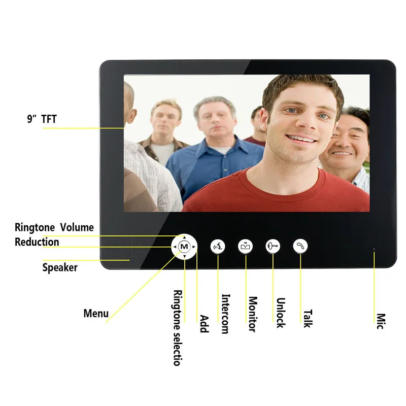 9 дюймов видео-телефон двери Дверные звонки Домофон Kit 1-камера 1-монитор Ночное видение