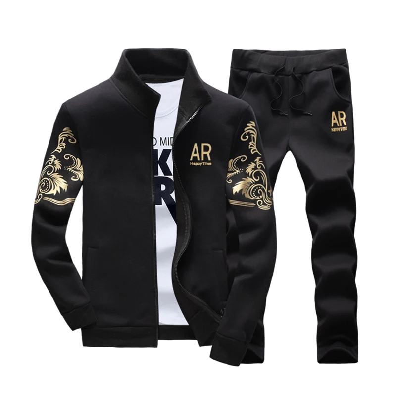 

2018 New Autumn Sweatshirt Suit Casual Zipper Hoodies+ Long Pants Stand Collar Slim Fit Tracksuits Men Plus Size 5XL