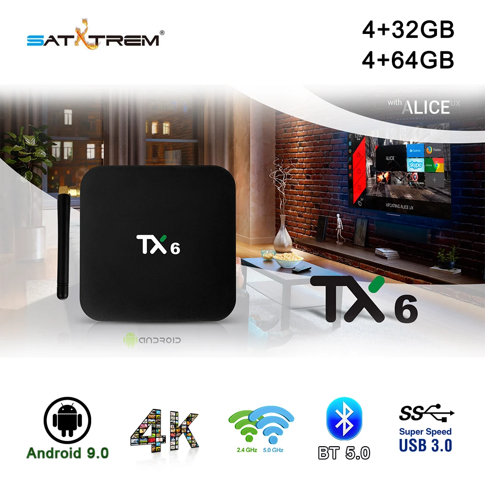 Tanix TX6 Smart TV Box Android 9.0 4K IPTV 4GB DDR3 32GB EMMC BT 5.0 Support Dual Wifi 2.4G/5GHz