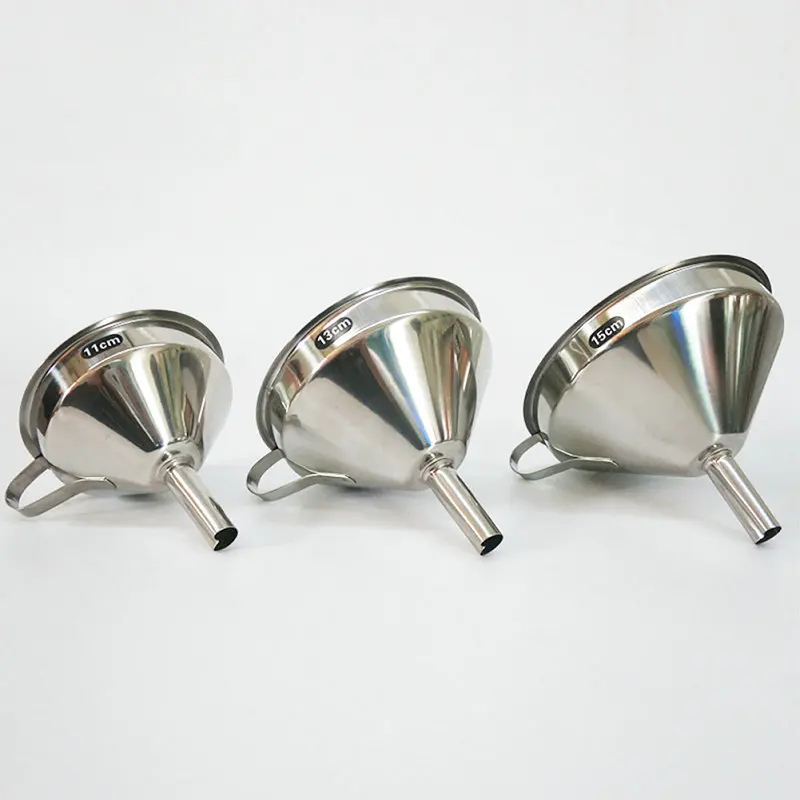 

11/13/15cm 304 Stainless Steel Cone Funnels Pour Oil Wine Liquid Hopper Kitchen Bar Wine Flask Funnel Home Tools Gadgets