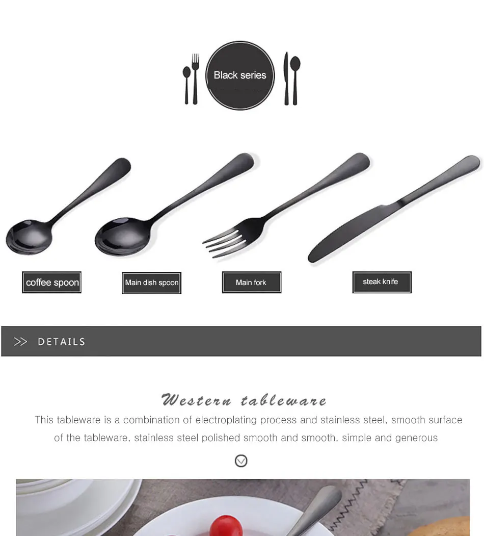 Gold Dinnerware Set Stainless Steel Cutlery Set 4 Pieces Black Knife Fork Set Tableware Gold Silver Cutleries Western Food Set (4)