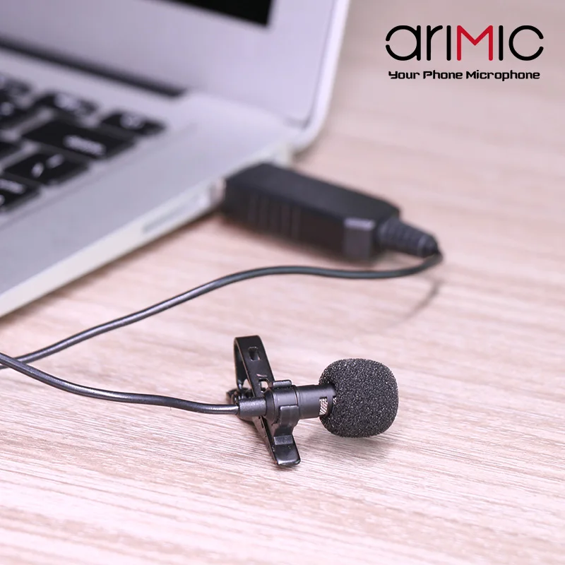 

AriMic USB MIC Recording Lavalier Microphone Clip-on Lapel Omnidirectional Condenser Mic for Macbook Pro Air Computers PC Laptop