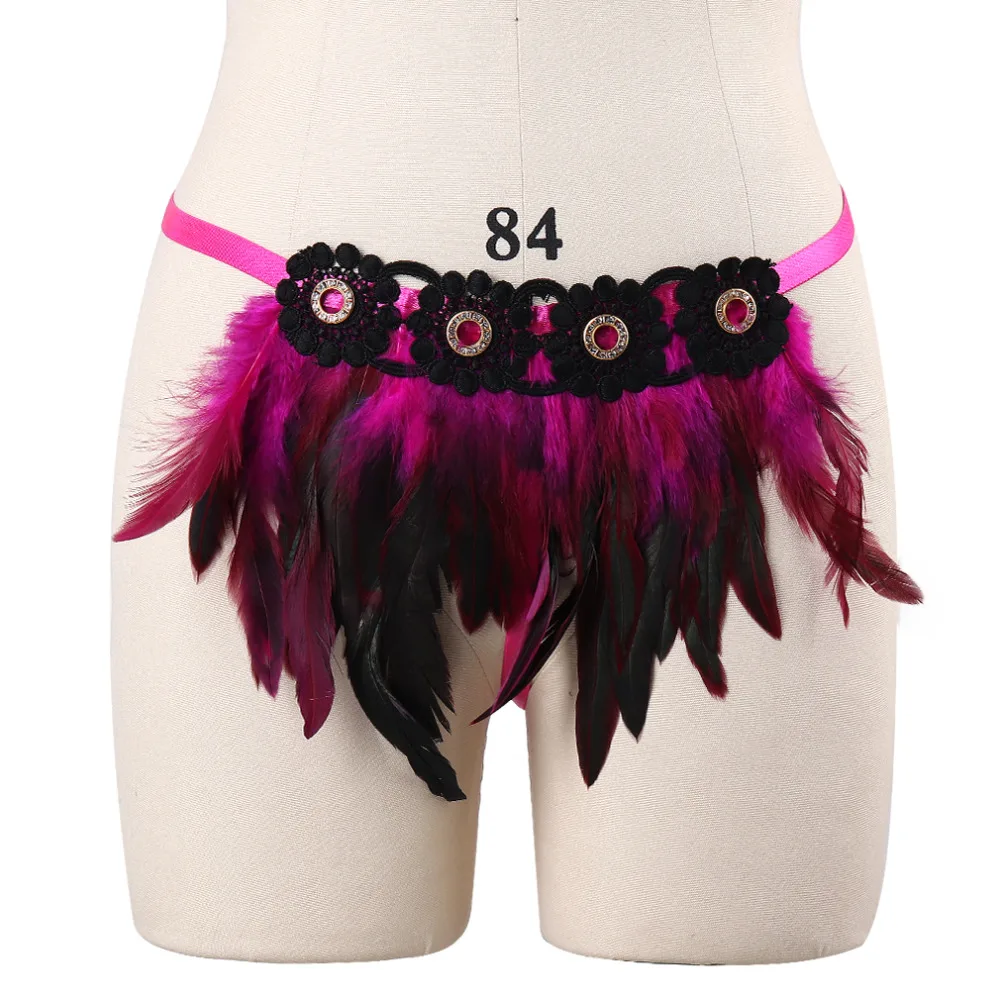 Women' Sexy Natural Feather Body Harness Bra Chest Tank tops for