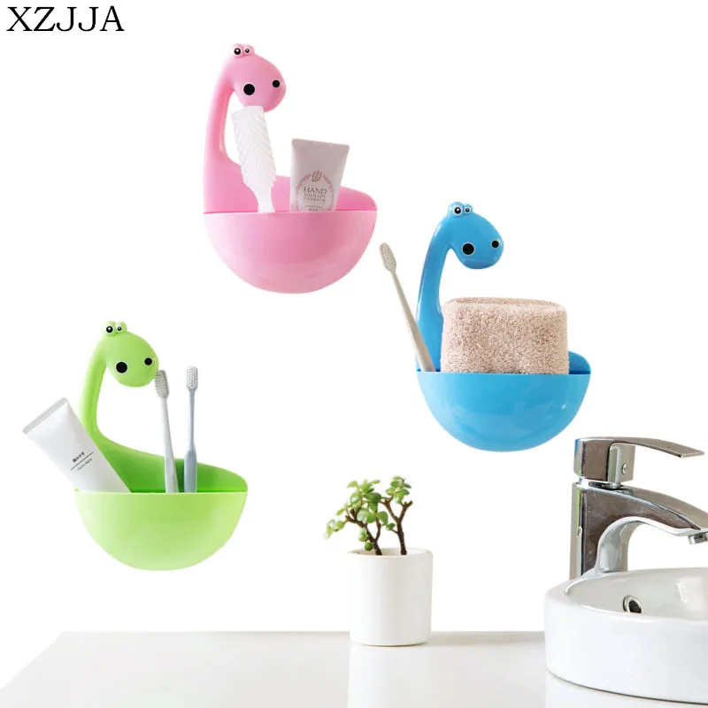 

XZJJA Creative High Quality Dinosaur Sucker Toothbrush Holder Bathroom Accessories Organize Box Kitchen Gadgets Storage Rack