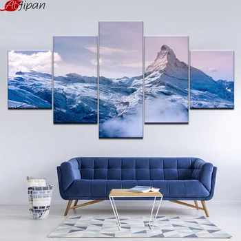 

HD Prints Poster Modular Canvas Pictures 5 Pieces Snow Mountains Landscape Paintings Wall Art Framework Modern Decor Living Room