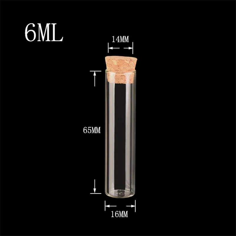 1.5ml 2ml 3ml 5ml 6ml Diameter 16mm 50pcs/lot Test Tube Glass Bottles Small Bottles with corks Mini Glass Vials for packing Gift 6