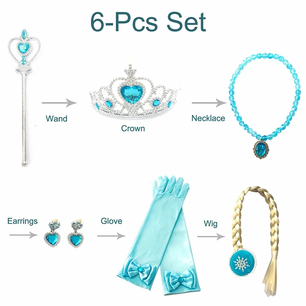 6pcs Princess Anna Elsa Dress up Crown Wig Magic Wand Glove for Frozen Cosplay Party Set Kids Girl Birthday Party Favor Supplies 6pcs Princess Anna Elsa Dress up Crown Wig Magic Wand Glove for Frozen Cosplay Party Set Kids Girl Birthday Party Favor Supplies