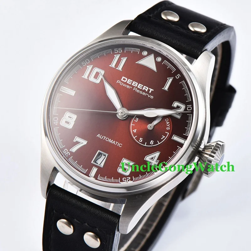 42mm DEBERT Coffee Dial Black Rivets Leather Strap Sapphire crystal Power Reserve date Mens Automatic Watch 42mm DEBERT Coffee Dial Black Rivets Leather Strap Sapphire crystal Power Reserve date Mens Automatic Watch