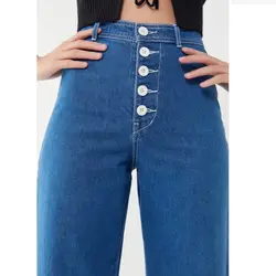 Модные Для женщин пикантные Джинсы loose fit джинсы Для женщин скинни с завышенной талией широкие голубые джинсовые штаны молния отбеленные