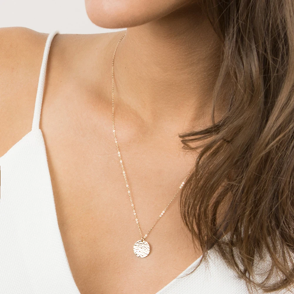 

Hammered Coins Necklace Handmade Disk Choker Custom Gold Filled 13mm Pendants Best Friend Collier Femme Kolye Collares Jewelry