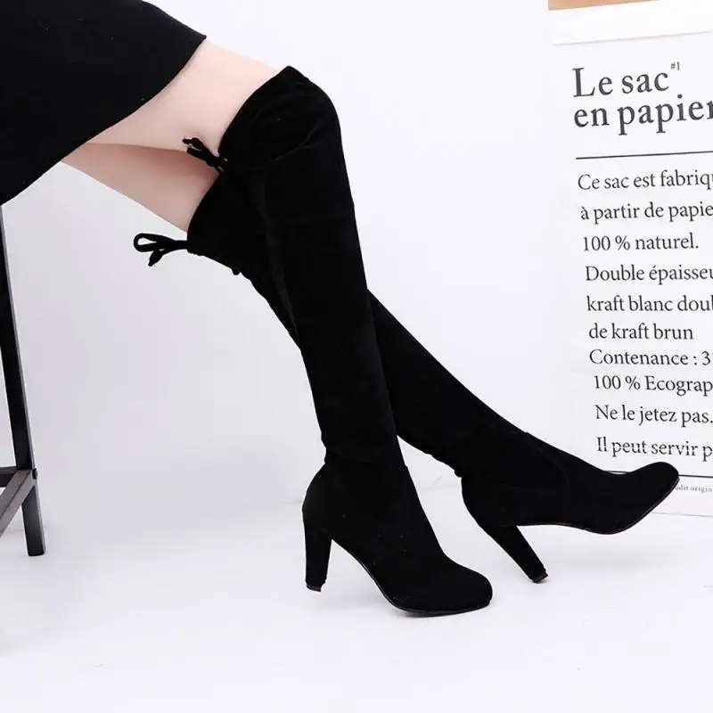 Fashion Over-the-knee Boots Women High Heel Boots Female Winter Shoes Woman Slim Knee-high Boots Women Winter Boots Plus Size 43