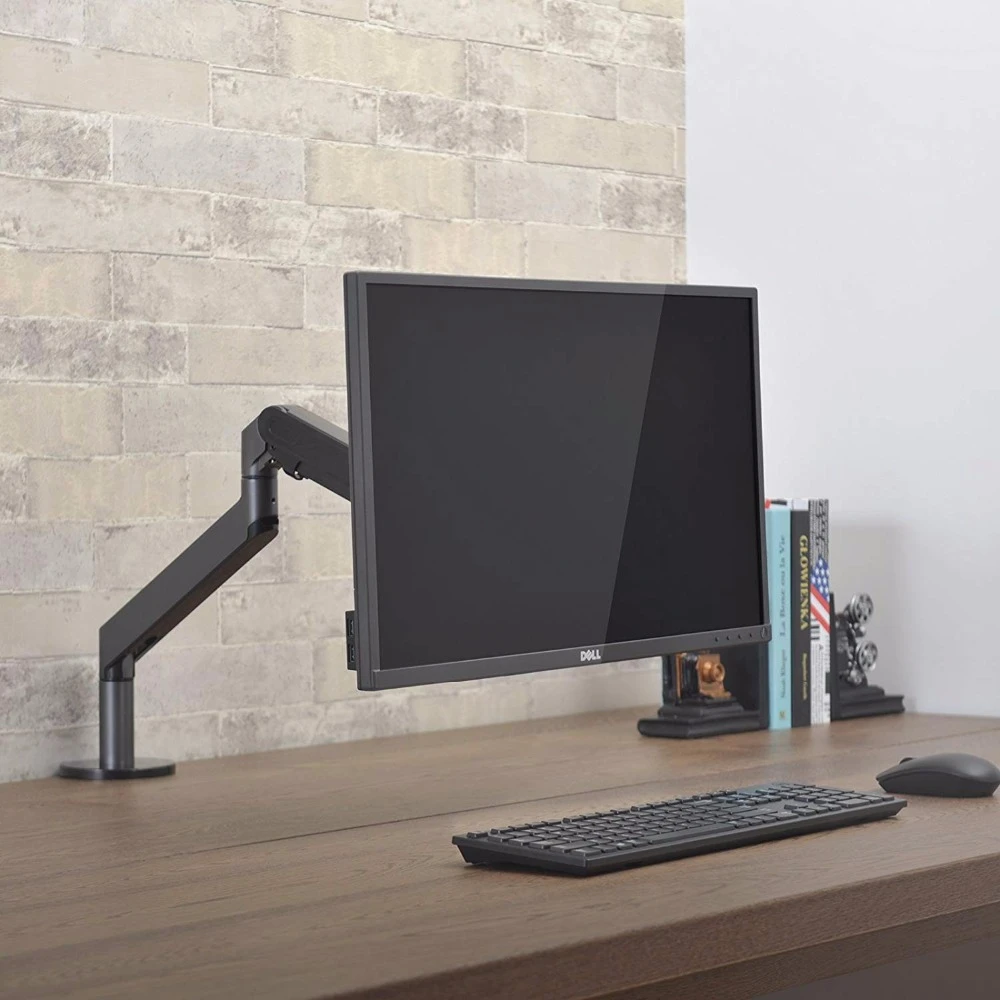 Soporte de escritorio para Monitor, altura ajustable de aluminio, resorte de Gas un solo brazo para se adapta a pantalla de Monitor LCD de hasta 32 ", elevación libre|Soporte