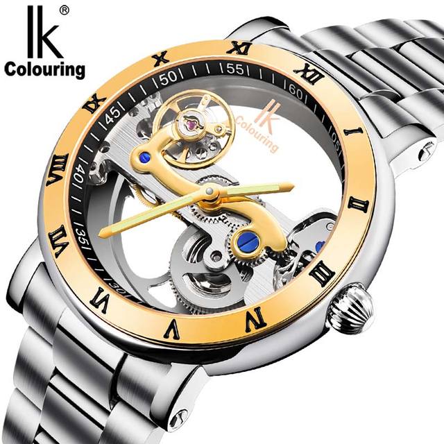 IK Men Automatic Mechanical Watches Top Brand Luxury Stainless Steel Watch Skeleton Transparent Sport male WristWatch
