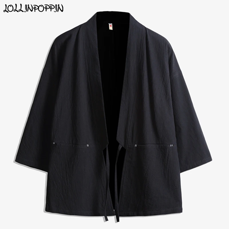 

Chinese Style Men Kimono Jacket Loose Cotton & Linen Open Placket Cardigan 2019 Spring Mens Thin Kimono Coat