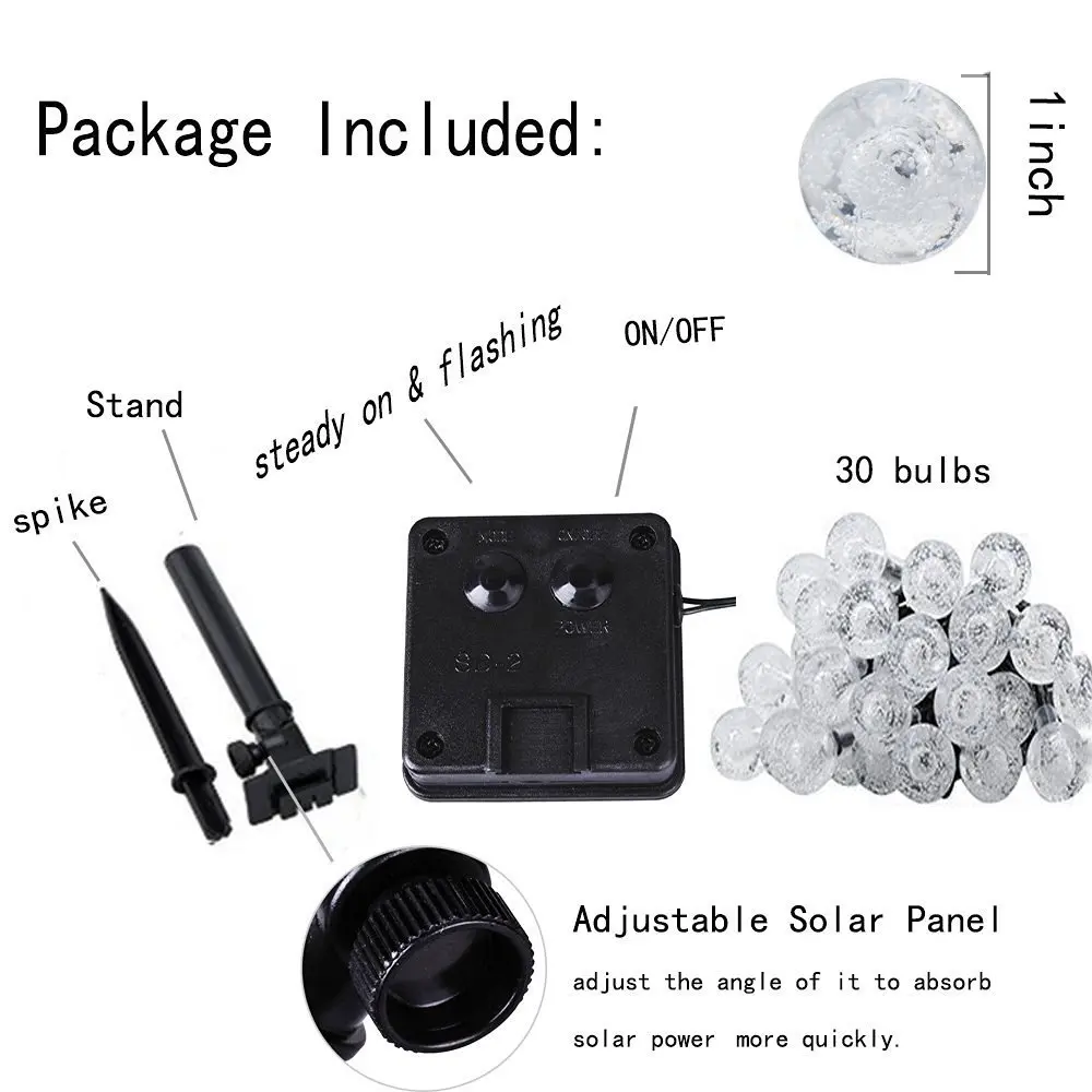 Luzes de Fadas String de Atmosfera Decorativas para Jardim de Casamento T sunrise Powerered Luzes da Corda Led Solar Luzes Bola Crystall 6 T SUNRISE Powerered Luzes Da Corda LED