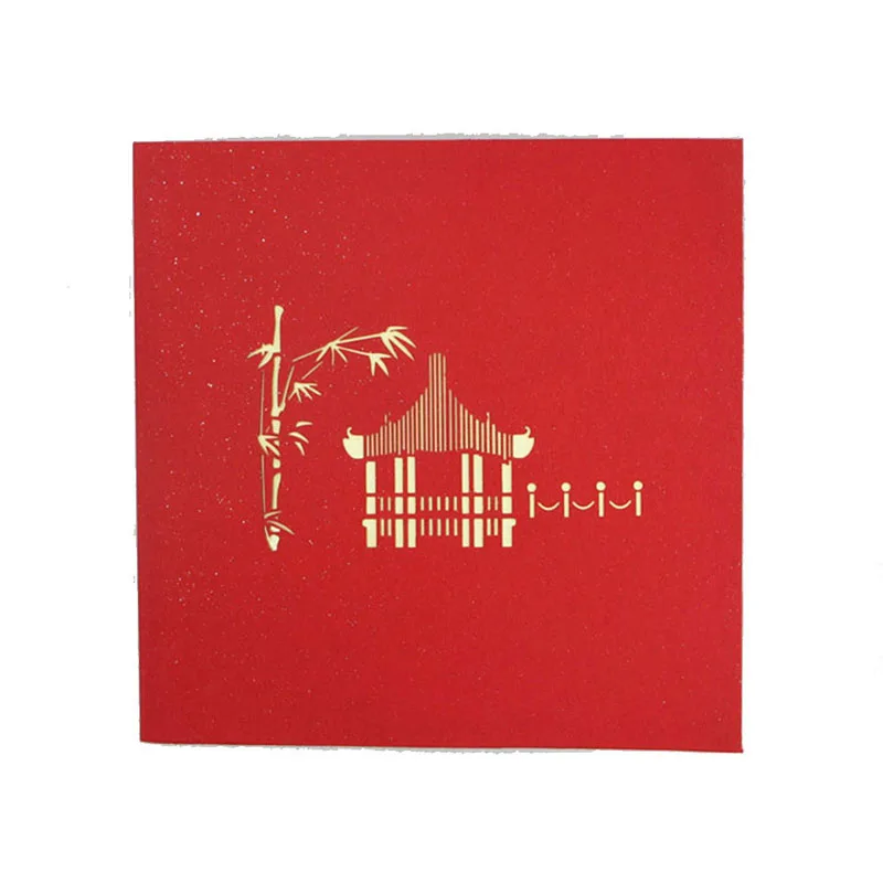 1pcs Wedding Party Creative 3D Invitations Cards Classic Chinese Style Building Wish Cards Greet Crads Festive Supplies