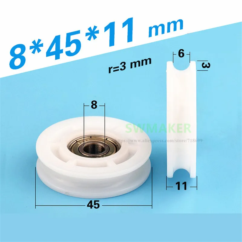 

1pcs 8*45*11mm 608ZZ bearing wrapped pulley/roller, POM plastic U groove wheel