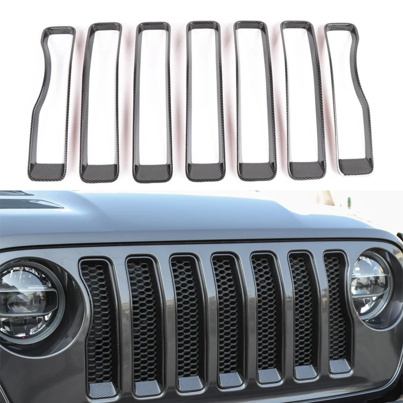 

For Jeep Wrangler JL 2018+ 7Pcs/set Car Exterior Front Grill Grille Bumper Decoration Frame Garnish Bezel Car Styling Trim