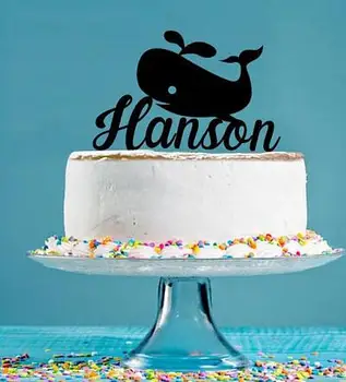 

custom name Acrylic Whale under the sea Birthday Cake Toppers baby shower Christening Baptism party decorations