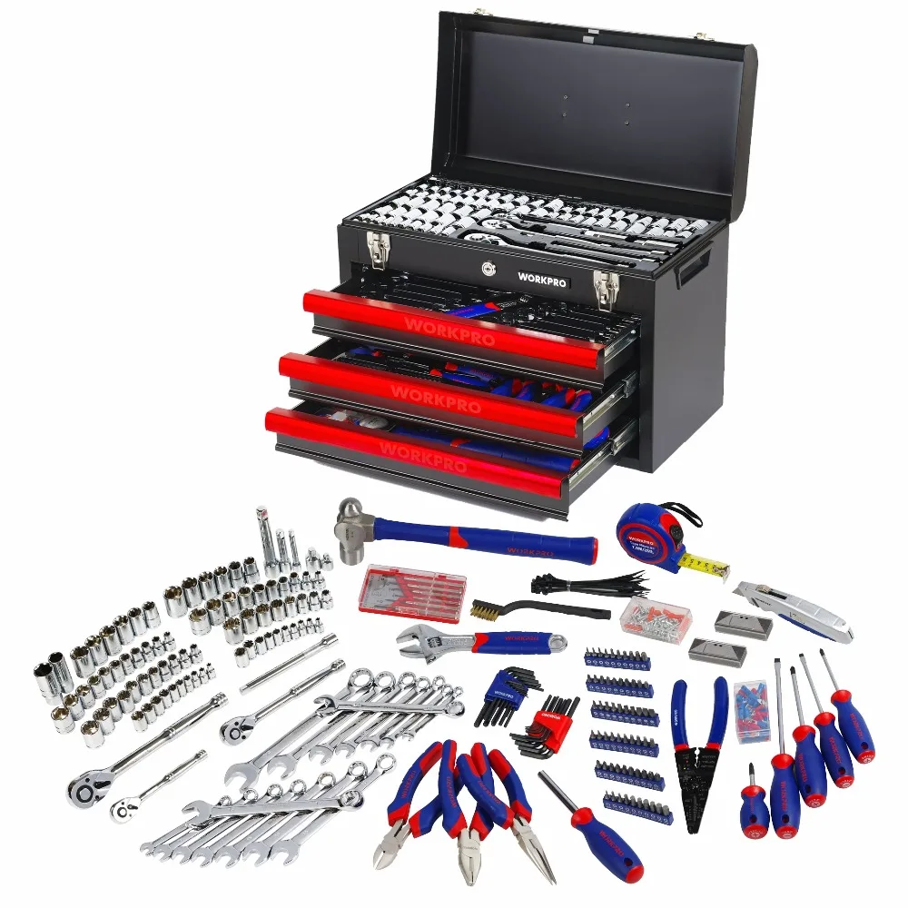WORKPRO 408PC Metal Tool Box Set Hand Tools Home Tool Set 