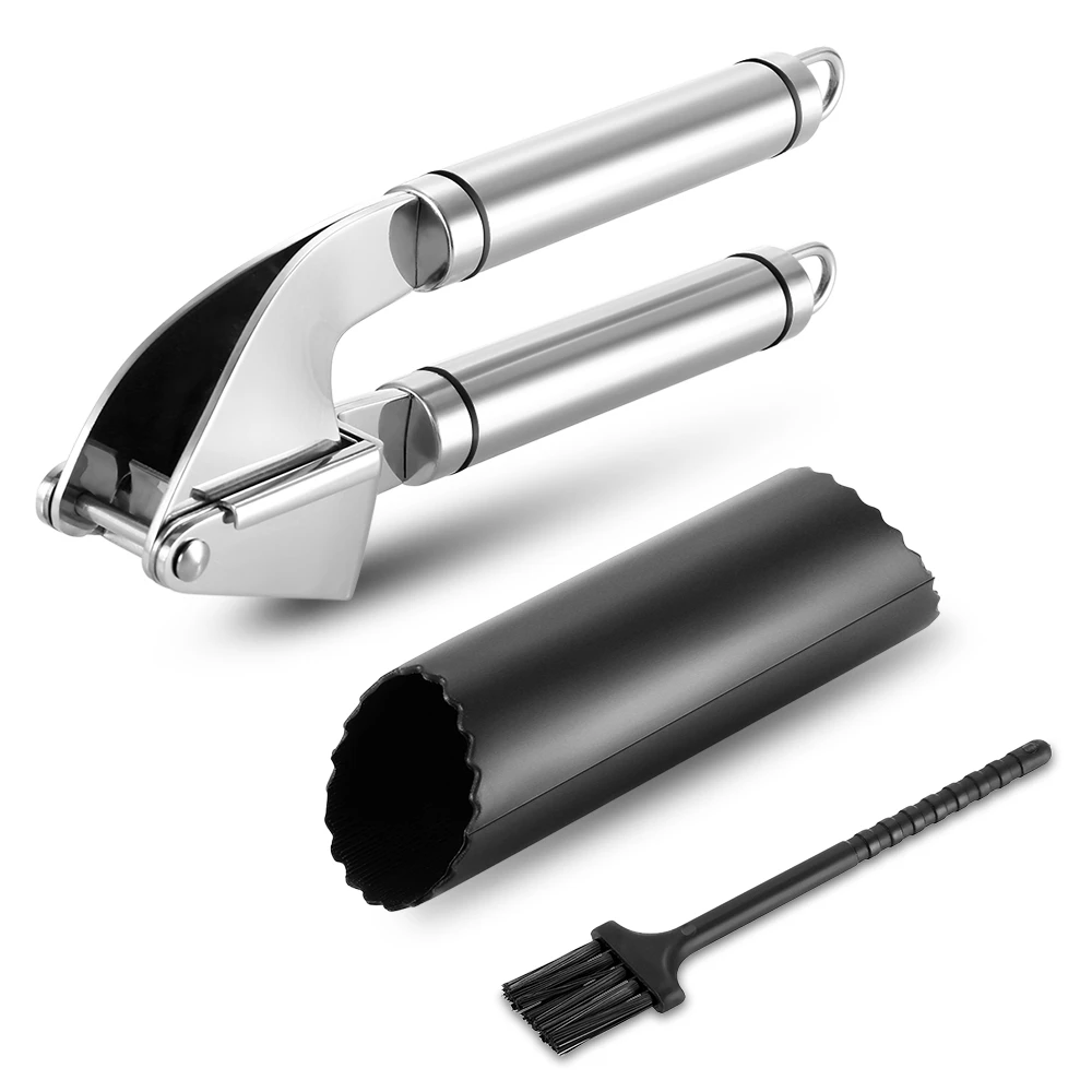 Stainless Steel Garlic Press with Silicone Tube Roller Kitchen Tool