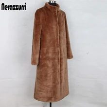 Nerazzurri высокое качество длинное зимнее пальто из искусственного меха для женщин большого размера стоячий воротник в полоску размера плюс женская одежда 5xl женские пальто
