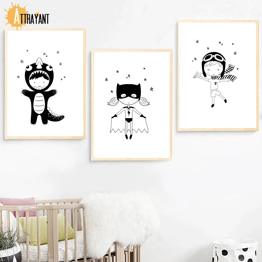 Superhero Wall Art Canvas Painting Nordic Posters And Prints Black