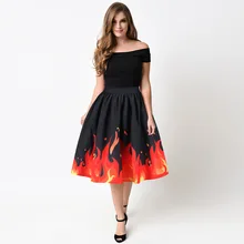 Женская одежда размера плюс, высокое качество, 3D принт, пламя, плиссированные юбки, летняя новинка, высокая талия, черная юбка-пачка на молнии, юбка миди