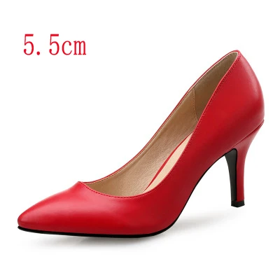 Новинка года; женские туфли-лодочки из овечьей кожи на высоком каблуке; пикантные вечерние туфли на тонком высоком каблуке с острым носком для невесты; большие размеры 34-41 - Цвет: red 5.5cm