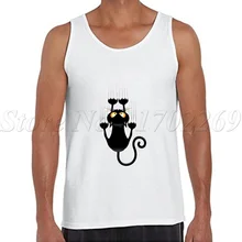 Fub Черный кот царапин стены Для мужчин топы на бретельках животных мультфильм печатных Для мужчин жилет Битник Забавный прохладно Singlets