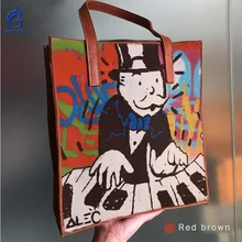 Из натуральной кожи Для женщин сумочка арт рука рисунок масляной краской Печать поп-DJ Alce зерна коровьей кожи сумка Сумки тотализаторов подарки