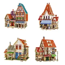3D деревянные головоломки DIY Модель Детская игрушка Франция французский стиль Кофейня Дом головоломка, головоломка 3d здание, деревянные пазлы