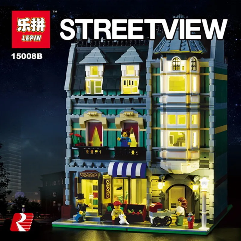 

Lepin 15008 15008B with 1ight City Street Green Grocer Model Building Kits Blocks Bricks Educational toys 10185 Christmas Gifts