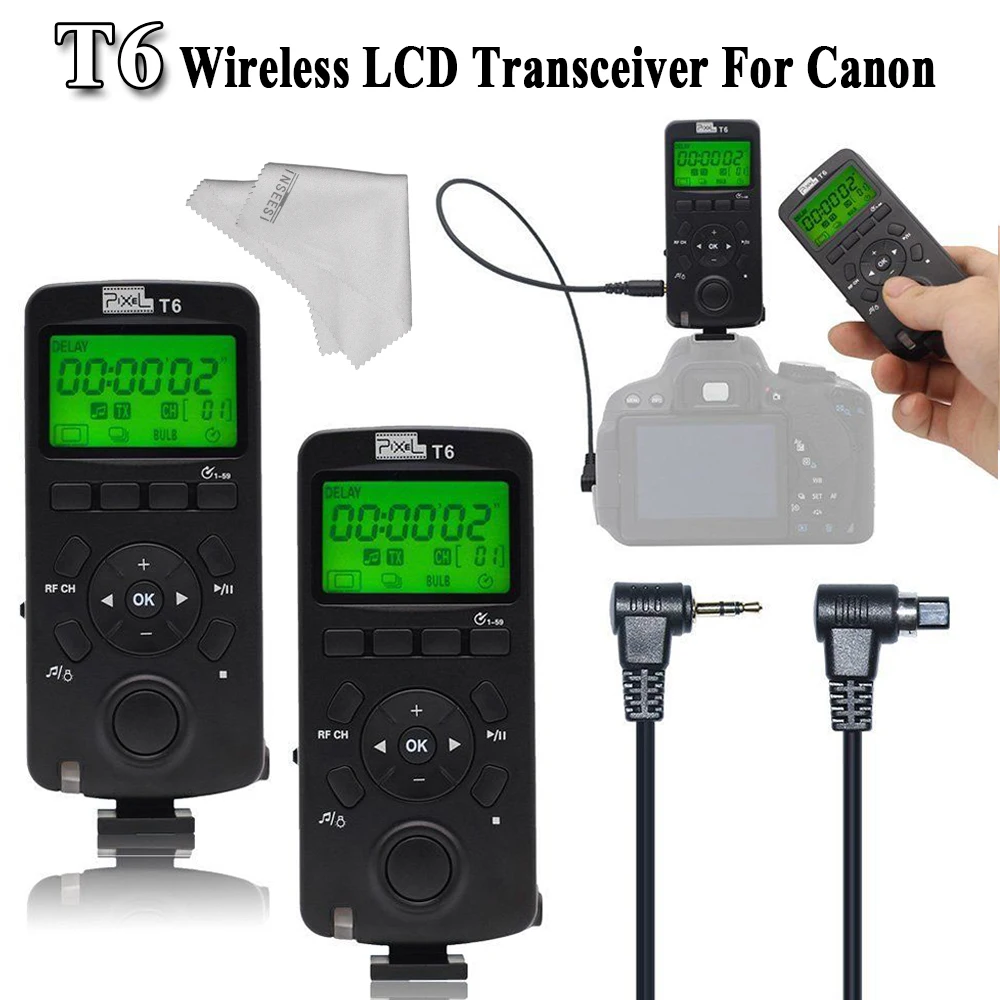 

Pixel T6 FSK 2.4GHz Wireless Transceiver Timer Shutter Release Remote Control for Canon EOS 7D 5DS 1DS 6D 50D 40D 1100D 600D