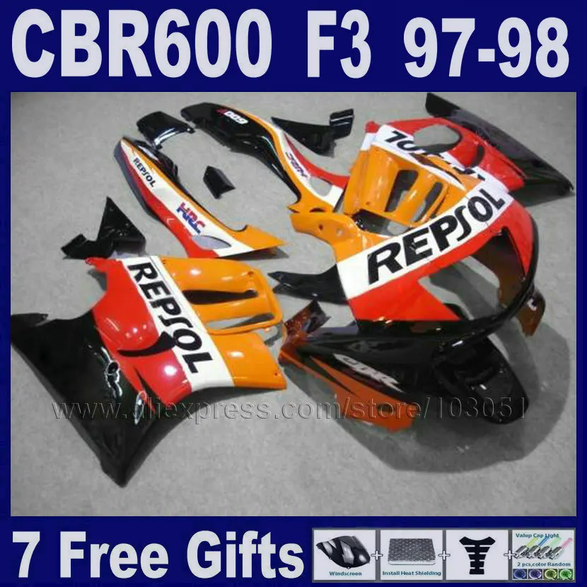 Черный обтекатель части для Honda 1998 CBR600 F3 1997 CBR 600 ABS оранжевый мотоцикл Обтекатели