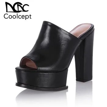 

Coolcept Sexy Women High Heel Sandals Platform Peep Toe Thick Heel Slipper Summer Vacation Beach Shoes Women Footwear Size 34-39