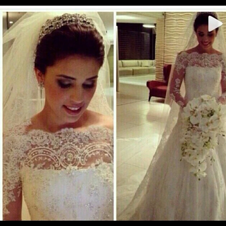 Красивая новая модель Amanda vestido de noiva халат de mariée Лодка шеи с плеча с длинным рукавом Кружева свадебное платье 2019 люкс
