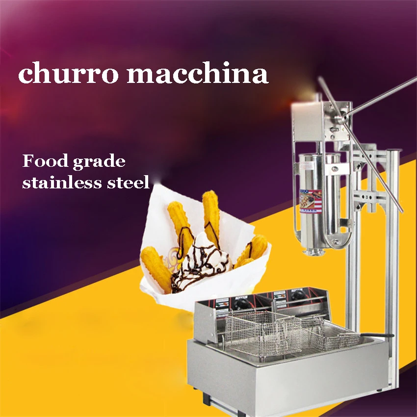 110V  220V 5L Manual Churro Machine + Working Stand + 12L Deep Fryer + 700ml Churro Filler stainless steel Material