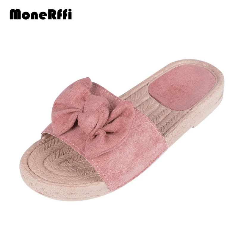 

MoneRffi Summer Womens Slides Bow Sandals Comfortable Beach Slippers Bowtie Sandals Fisherman Espadrilles Slip Flat Shoes 2019