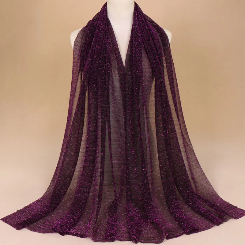 

LOLME 2019 Fashion Hijab Scarf for Women Shawls and Wraps Silk Feeling Shiny Crinkle Lady Head Scarves Muslim Veils Shawls