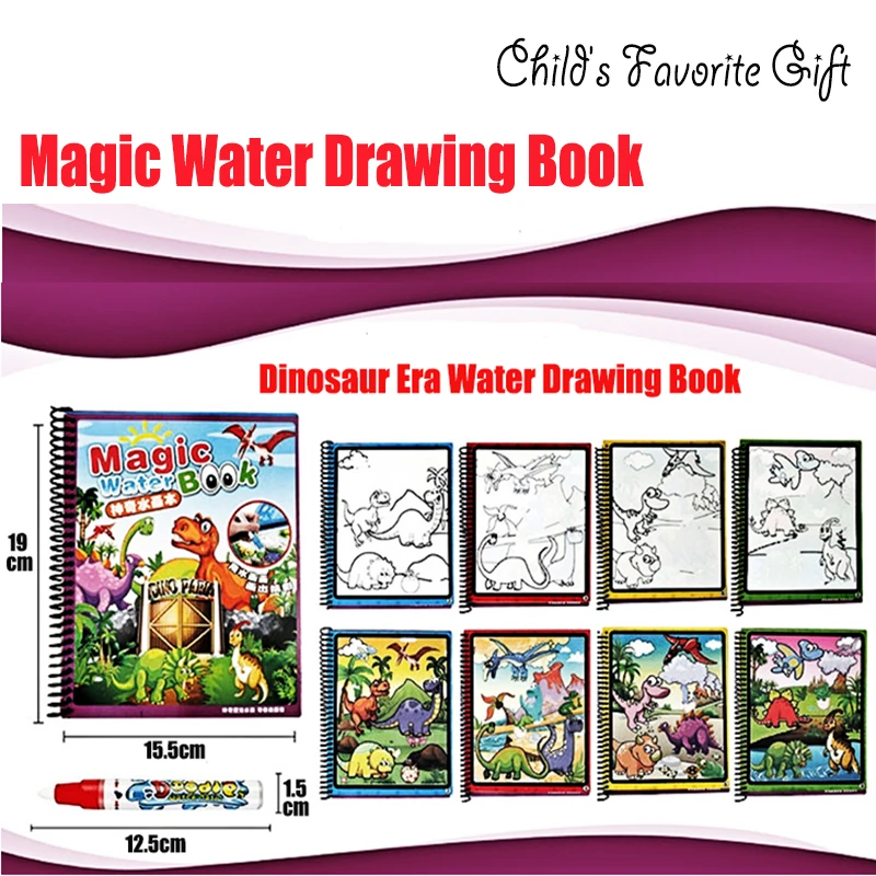 

Era Of Dinosaurs Magic Water Drawing Books Coloring Book Doodle Painting Board Drawing Educational Card Book Toys For Children