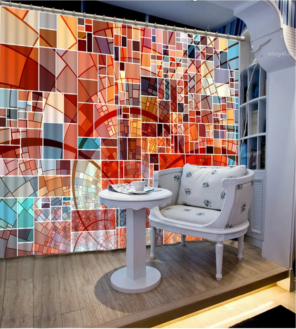

Custom modern kitchen curtain abstract box curtains blackout curtains for window decorative home