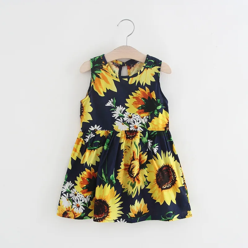 

2019 Summer Girls Sunflower Dresses Kids Elegant Princess Dress Sleeveless Cute Sundress 1 2 3 4 5 6 7 Years Children Clothing