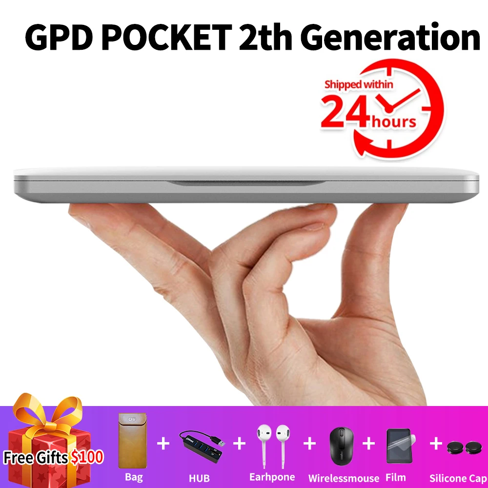 

Original GPD Pocket2 7 Inch Aluminum Shell Mini Outdoor Portable Laptop UMPC Windows 10 System CPU m3-7y30 8GB/128GB ( Silvery)