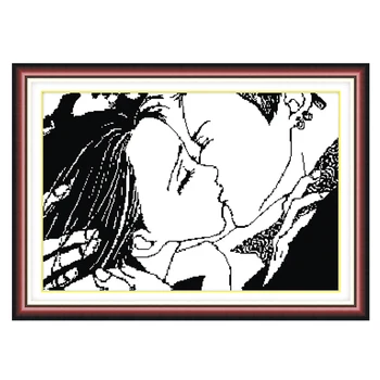 

Joy Sunday Chinese crossstitch kits set Kiss(black and white) DMC14CT11CT cottonfabric home baby room hotel painting wholesale