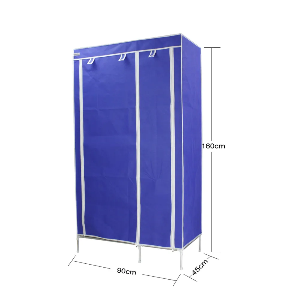 Finether High Quality Double Modular Metal Framed Fabric Wardrobe,Clothes Shelves Organiser Hanging Rail Cupboard Canvas-Blue 8