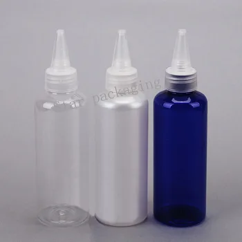 

30pcs 150ml empty plastic pearl blue clear bottle,pearl pet bottle with transparent Twist Top Caps pointed mouth top lid
