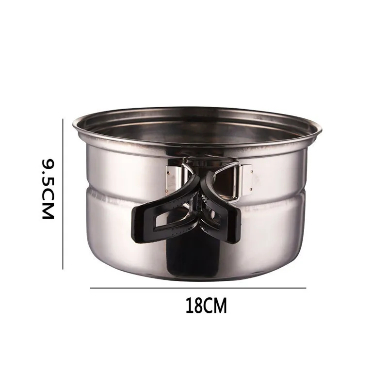 3 unids Sartenes Olla de Acero Inoxidable Mango Plegable de Picnic Al Aire Libre Vajilla Utensilios de Cocina Portátil Para Acampar Al Aire Libre con Soporte De Vapor