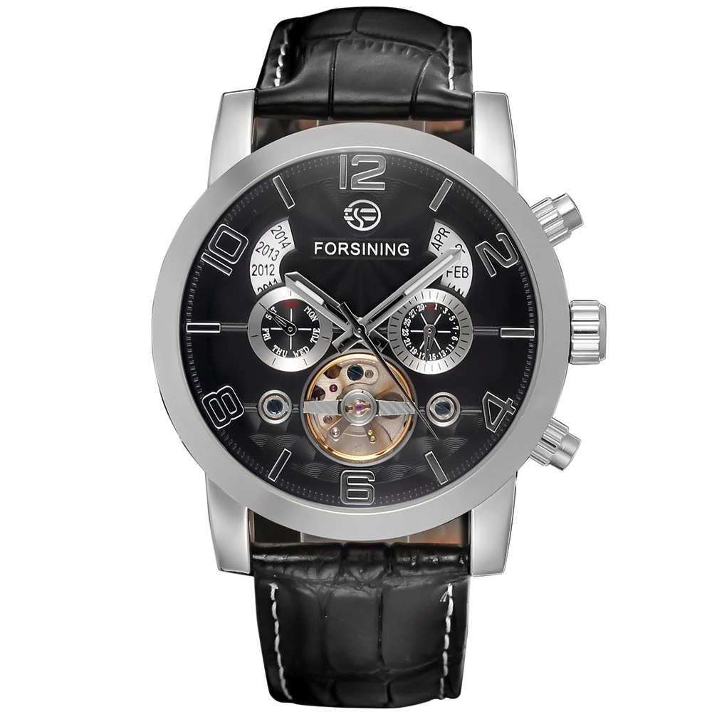 Forsining, модные мужские часы, ремешок, фосфоресцирующий, механический, для мужчин, t, автоматический, спортивный, бизнес, аналоговый циферблат, наручные часы - Цвет: Silver Black
